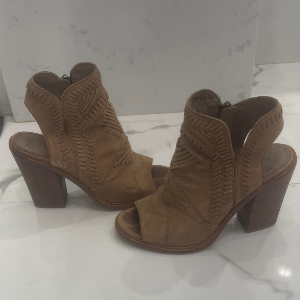 Vince Camuto Tan Peep-Toe Heeled Booties